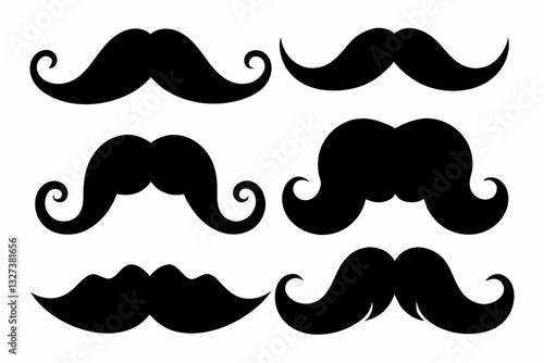 set of mustaches line art silhouette vector illustration