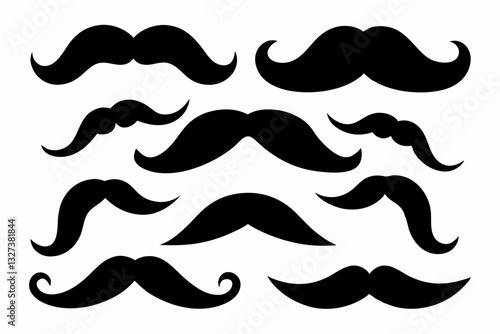 set of mustaches line art silhouette vector illustration