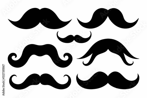 set of mustaches line art silhouette vector illustration