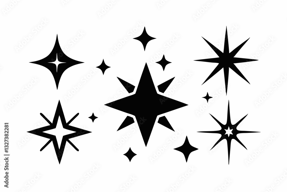 Fototapeta premium set of star sparkles icons line art silhouette vector illustration