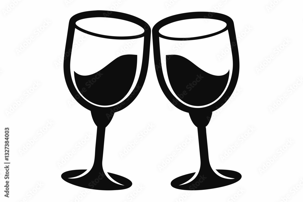 two glasses of wine line art silhouette vector illustration two glasses of wine line art silhouette vector illustration