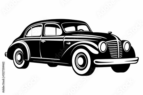vintage car line art silhouette vector illustration