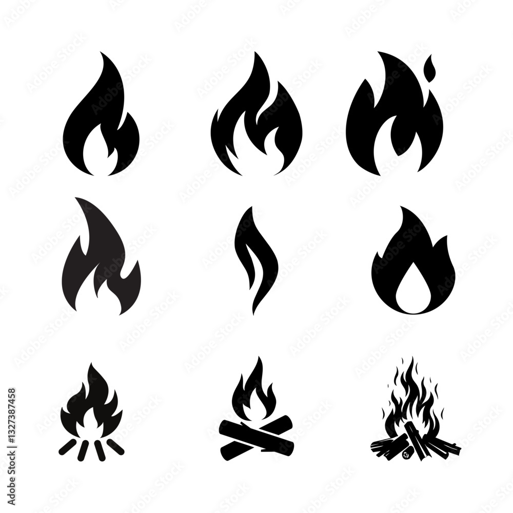 Icon Fire collection. Camping bonfire. Vector illustration. Icon Fire collection. Camping bonfire. Vector illustration.