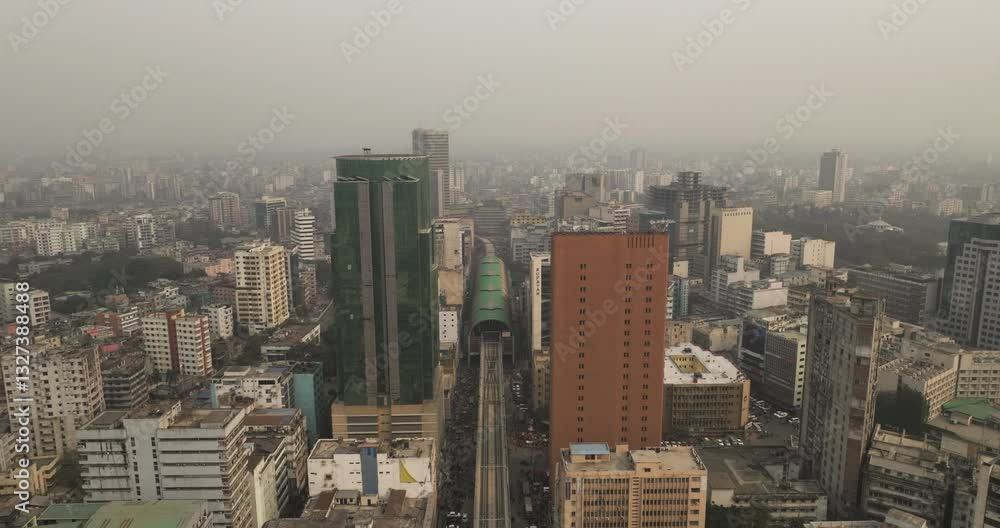 Aerial view of vibrant downtown cityscape with skyscrapers and railway, Dhaka, Dhaka Province, Bangladesh. Aerial view of vibrant downtown cityscape with skyscrapers and railway, Dhaka, Dhaka Province, Bangladesh.