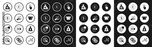 Set Hand holding coin, money, Financial growth dollar, Coin with euro symbol, Credit card inserted, pound and icon. Vector