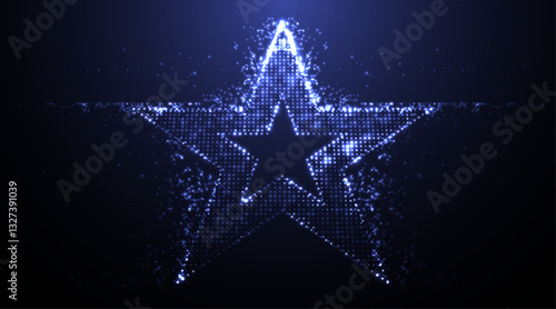 Star symbol filled with glowing dots. Abstract particles star. Celebration, award, winner competition.