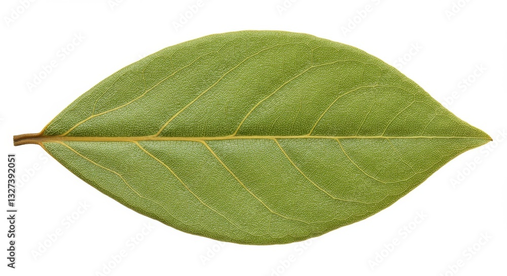 Obraz premium Single Green Leaf Isolated - Close-up of a single, vibrant green leaf isolated on a white background. Perfect for nature, botany, or health-related designs