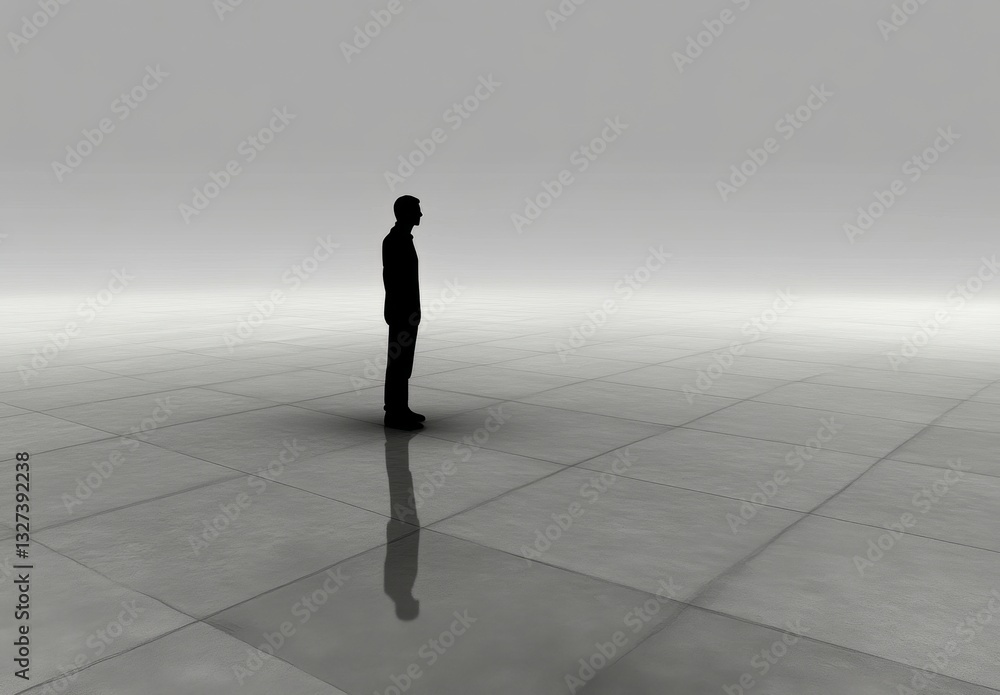 Obraz premium Silhouette of a Person Standing on Gray Ground with Reflection