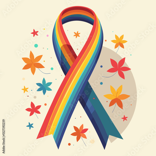 Rainbow ribbon for LGBTQ+ pride, support, and solidarity theme in flat design