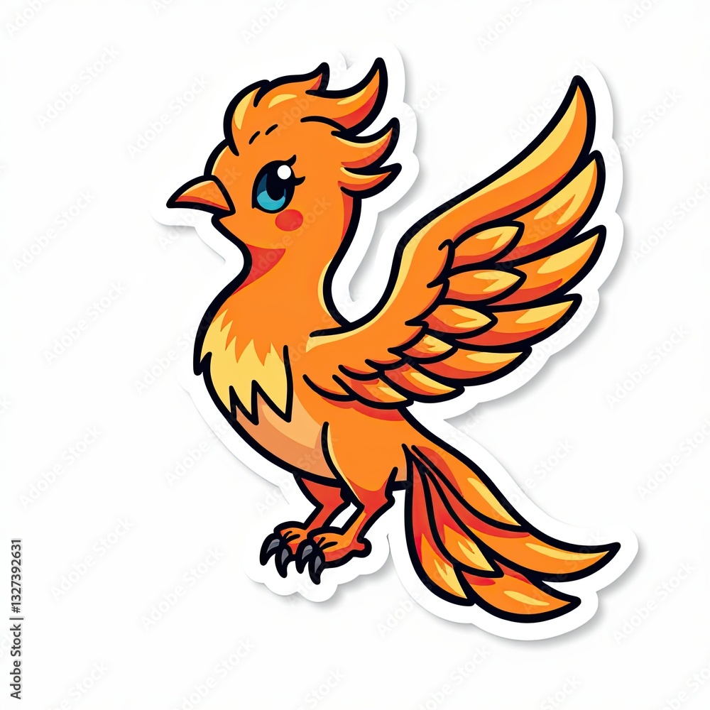 Obraz premium Cute Cartoon Bird with Vibrant Wings and Charming Expression