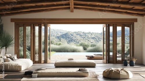 Folding doors crafted from natural wood textures add rustic charm to any country-style interior.