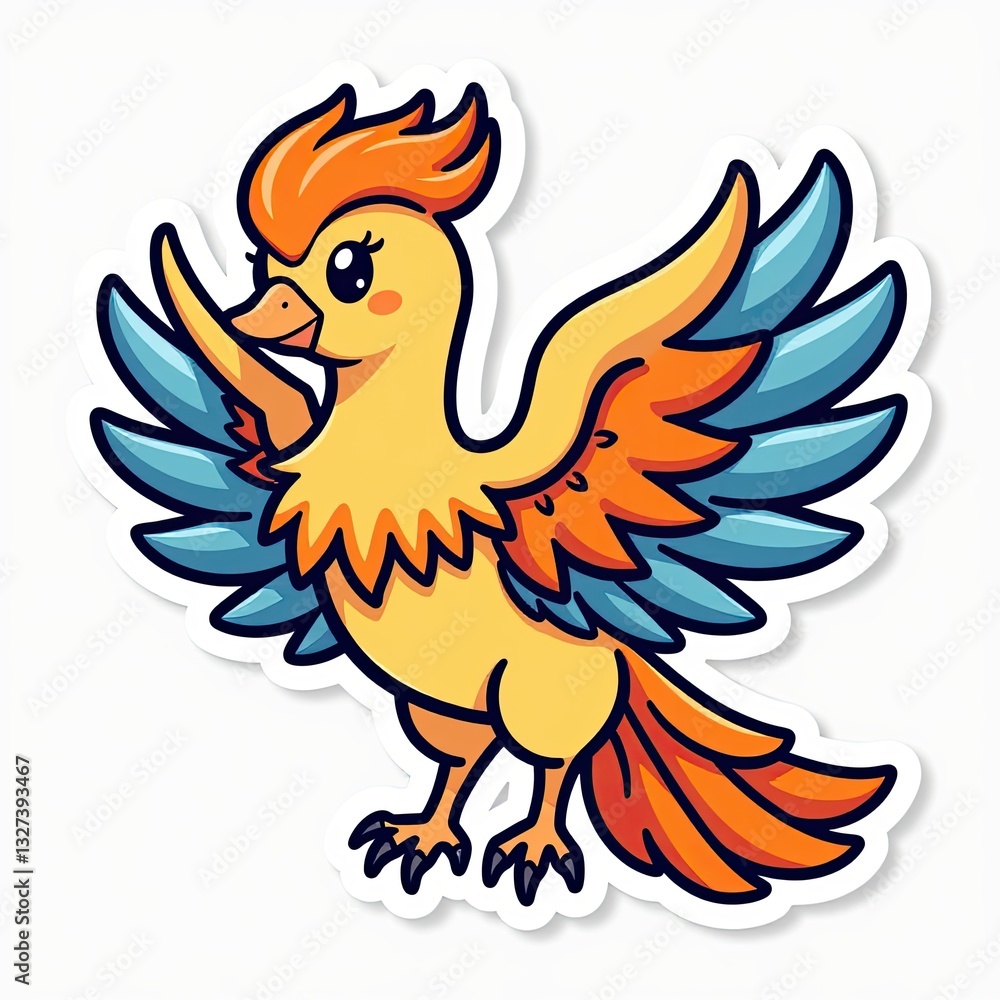 Fototapeta premium Cute Cartoon Bird with Vibrant Wings and Charming Expression