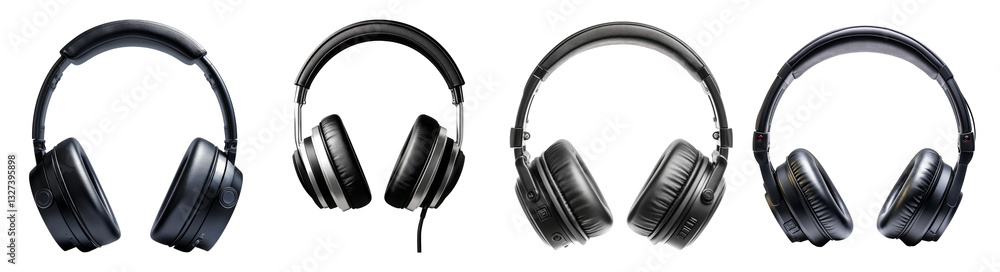 Stylish Black Headphones Displaying Variety in Design and Style, PNG bundle collection, Isolated on Transparent Background Stylish Black Headphones Displaying Variety in Design and Style, PNG bundle collection, Isolated on Transparent Background