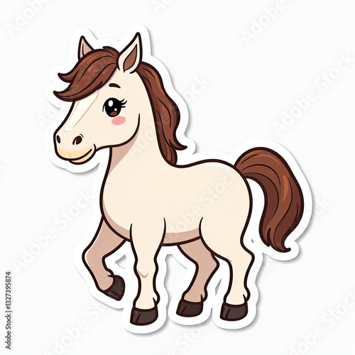 A cute brown cartoon pony gallops, an isolated vector animal illustration