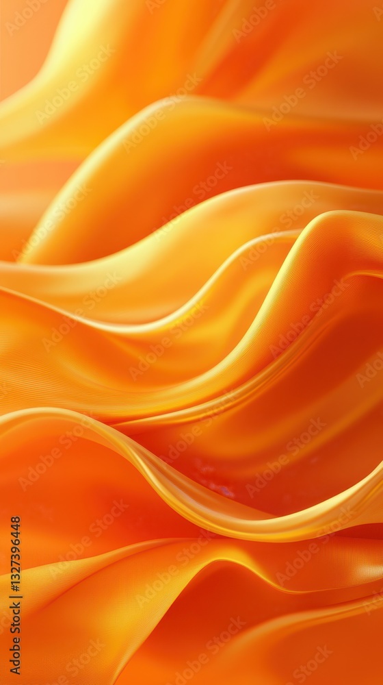 Obraz premium Rich orange fabric flowing gracefully, creating soft waves during a calm afternoon light in a studio setting