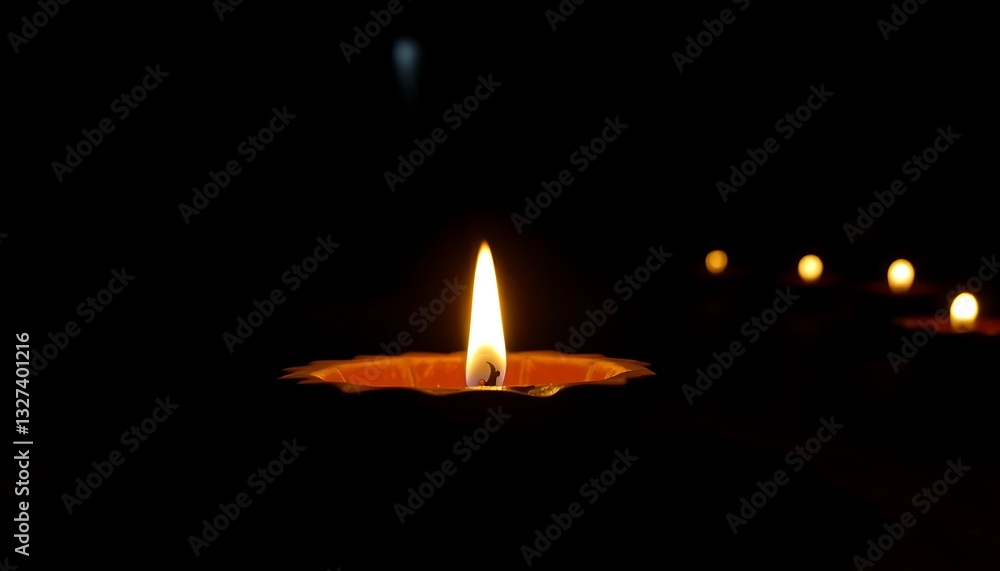 A single illuminated candle in the darkness, surrounded by softly glowing lights, creating a serene and spiritual ambiance. A single illuminated candle in the darkness, surrounded by softly glowing lights, creating a serene and spiritual ambiance.