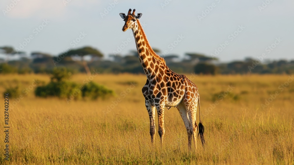 Obraz premium Majestic Giraffe Standing Tall in African Savannah Grassland