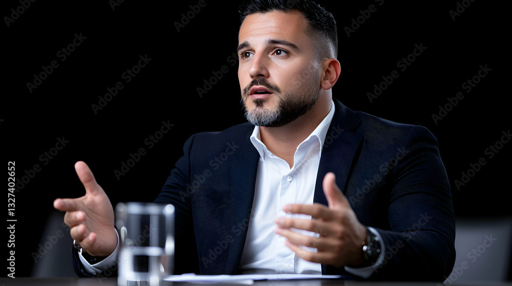 Confident Businessman Giving a Presentation in Dark Setting Confident Businessman Giving a Presentation in Dark Setting