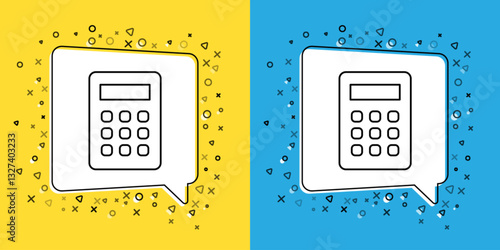 Set line Calculator icon isolated on yellow and blue background. Accounting symbol. Business calculations mathematics education and finance. Vector