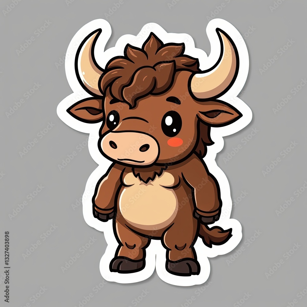 Cute Cartoon Character of a Brown Bull with a Playful Expression Cute Cartoon Character of a Brown Bull with a Playful Expression