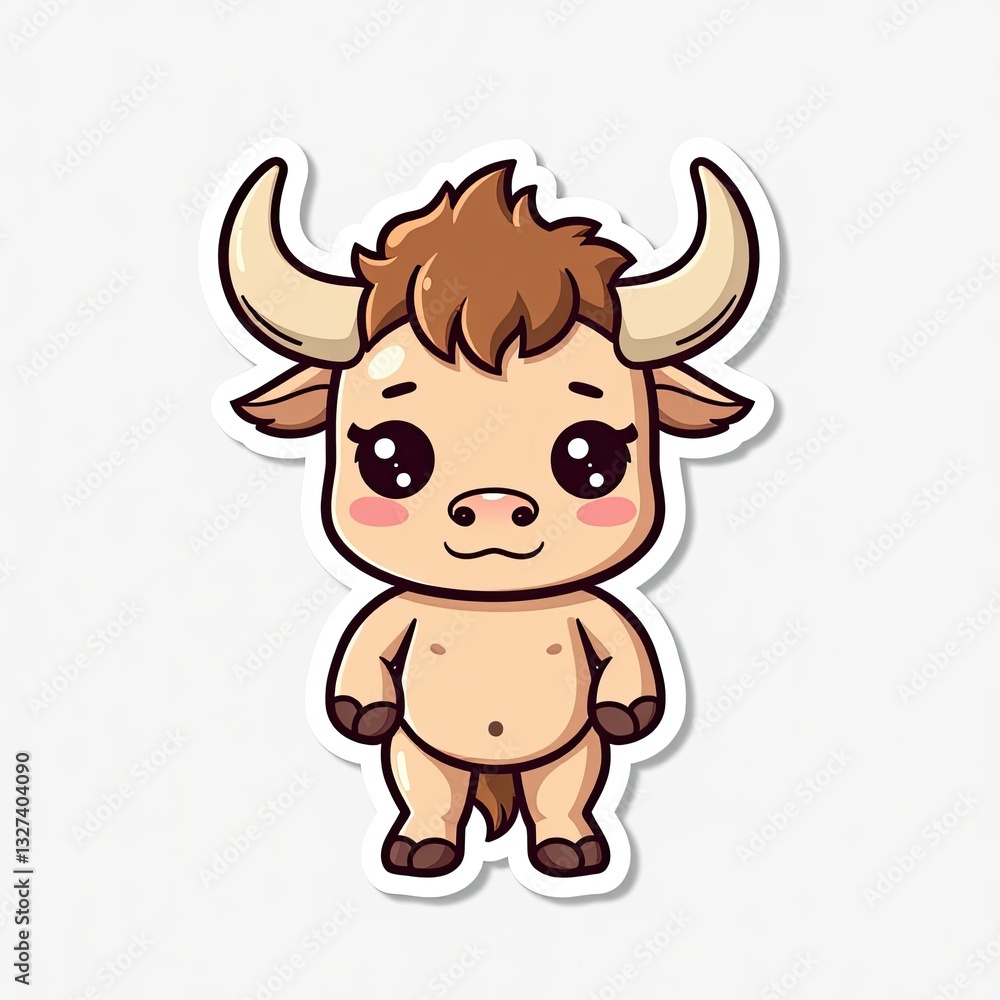 Cute Cartoon Character of a Brown Bull with a Playful Expression Cute Cartoon Character of a Brown Bull with a Playful Expression