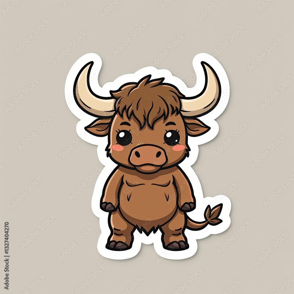 Cute Cartoon Character of a Brown Bull with a Playful Expression Cute Cartoon Character of a Brown Bull with a Playful Expression