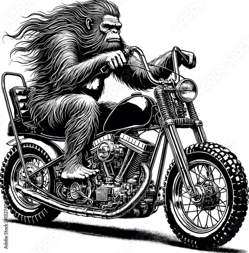 Bigfoot on Bike vector black silhouette cricut design for T-Shirt