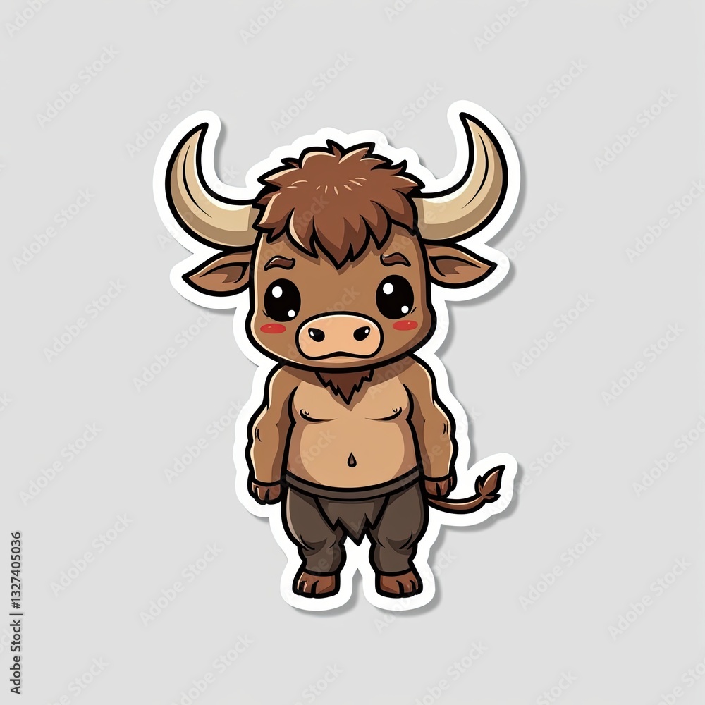 Fototapeta premium Cute Cartoon Character of a Brown Bull with a Playful Expression