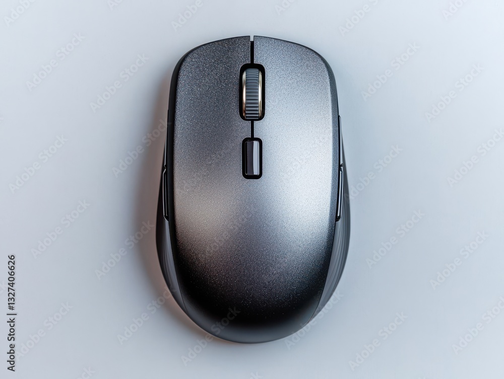 A sleek, modern black computer mouse resting on a plain background, showcasing its ergonomic design and functionality. A sleek, modern black computer mouse resting on a plain background, showcasing its ergonomic design and functionality.