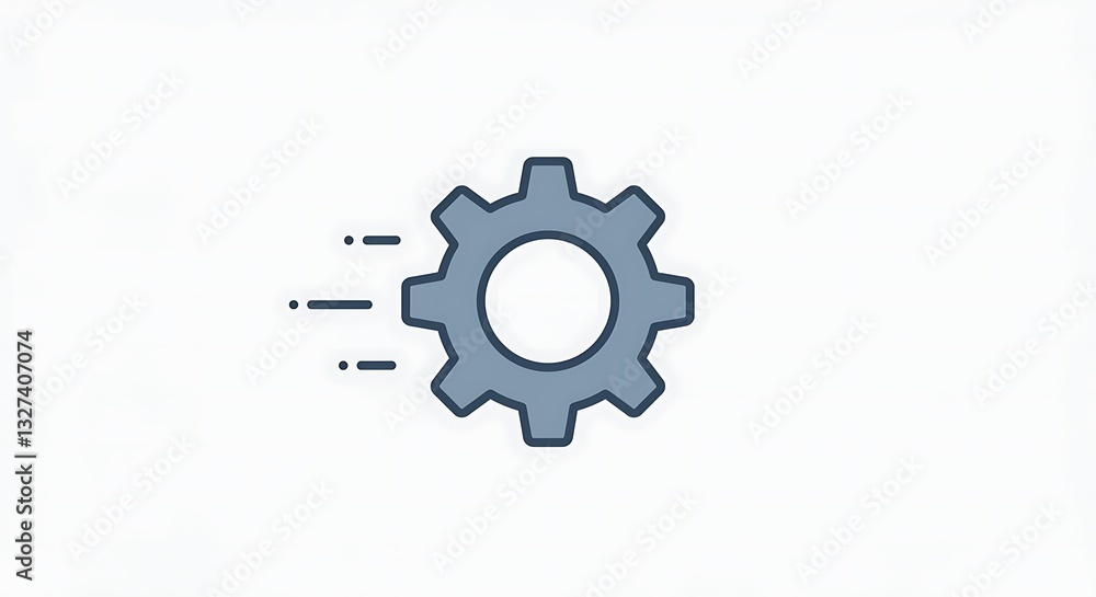 Moving Gear Symbolizes Speed and Progress Against a Simple White Background Moving Gear Symbolizes Speed and Progress Against a Simple White Background