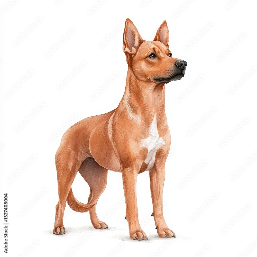 Elegant watercolor painting of a graceful pharaoh hound dog capturing its unique silhouette and noble demeanor Elegant watercolor painting of a graceful pharaoh hound dog capturing its unique silhouette and noble demeanor
