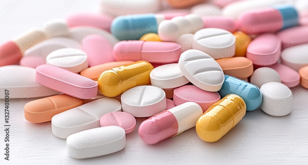 diverse assortment of pills and capsules in various colors and shapes lies scattered on a smooth surface, highlighting their distinct features and pharmaceutical design diverse assortment of pills and capsules in various colors and shapes lies scattered on a smooth surface, highlighting their distinct features and pharmaceutical design