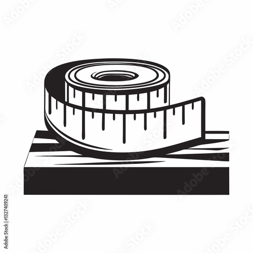 Black and white rolled measuring tape