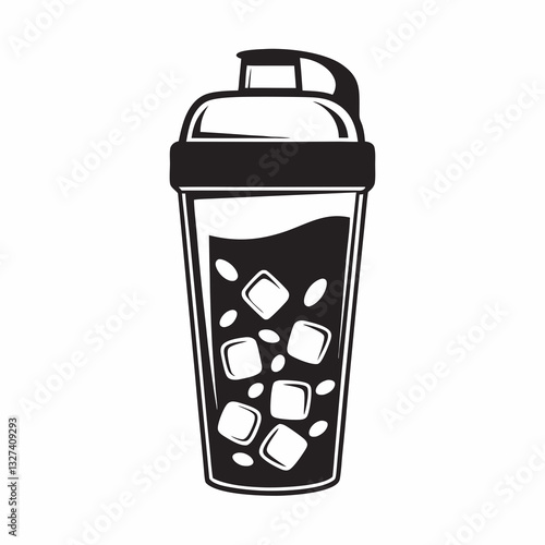 Cocktail shaker with ice cubes and beverage