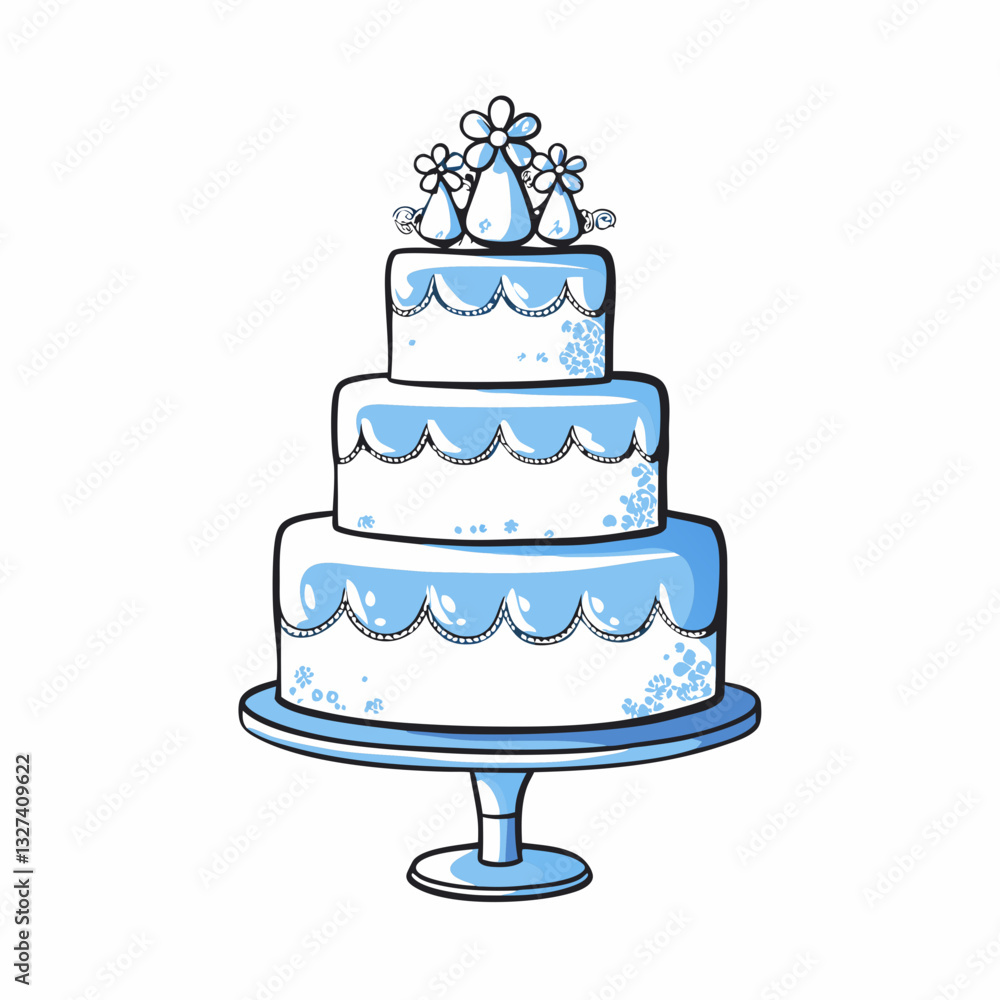 Three-tiered wedding cake with blue decoration Three-tiered wedding cake with blue decoration