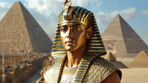 Egyptian pharaoh against the background of ancient pyramids, emperor, khepresh, king, desert, historical figure