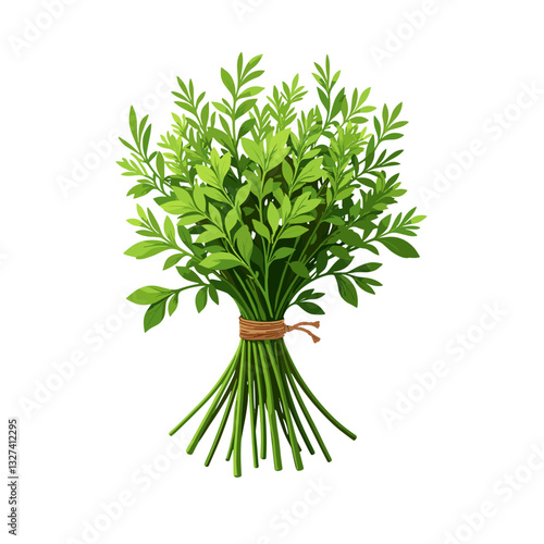 Losing weight. Herbs bundle symbolizing flavor enhancement on white background, freshness