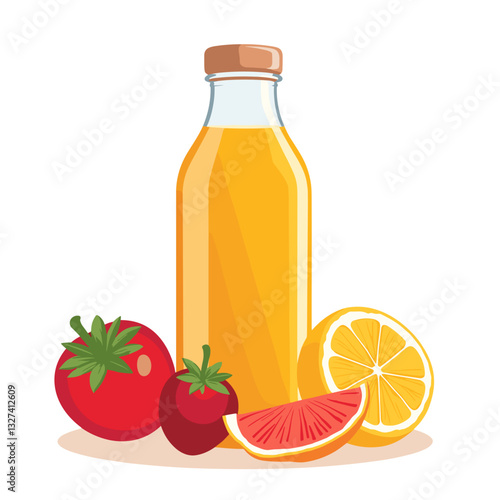 Losing weight. Juice bottle with fresh ingredients on white background, healthy lifestyle