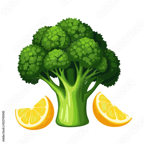 Losing weight. Broccoli and lemon composition, vibrant colors, healthy nutrition