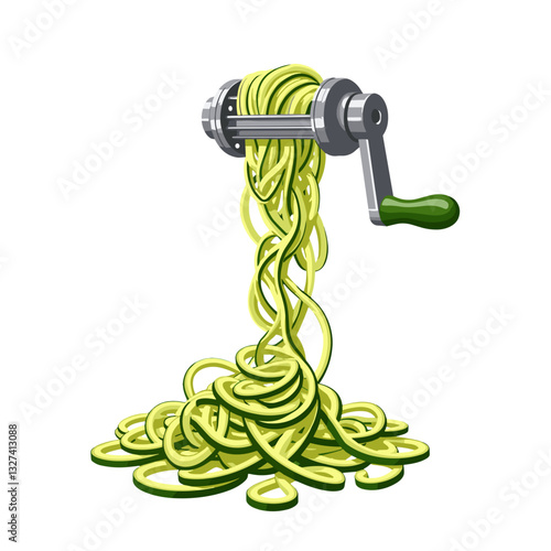 Losing weight. Spiralizer creating zucchini noodles, vibrant healthy cooking