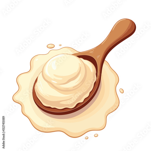 Losing weight. Nutrition concept creamy protein powder in wooden spoon, healthy choice