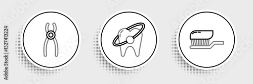 Set line Toothbrush with toothpaste, Dental pliers and whitening concept icon. Vector