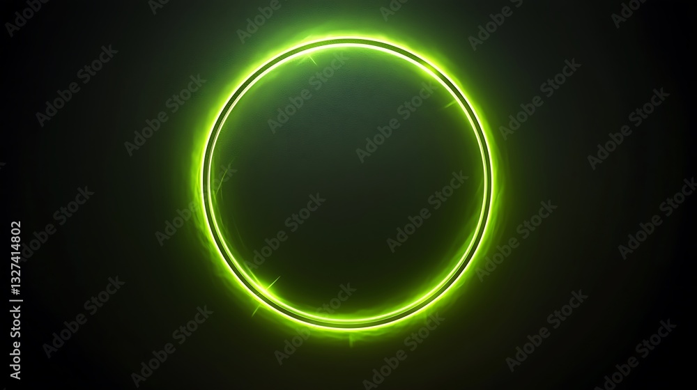 Glowing Neon Circle Bright Lime Green Frame Dark Background Glowing Neon Circle Bright Lime Green Frame Dark Background
