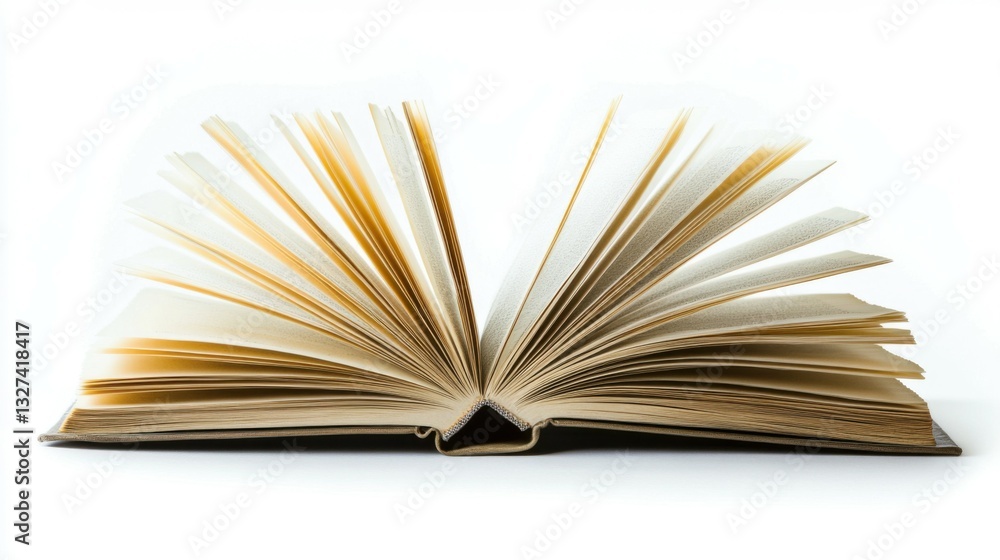 Fototapeta premium Open book with blurred text on white background