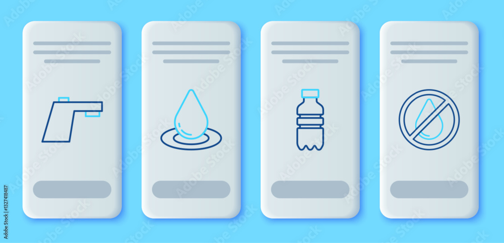 Set line Water drop, Bottle of water, tap and forbidden icon. Vector Set line Water drop, Bottle of water, tap and forbidden icon. Vector