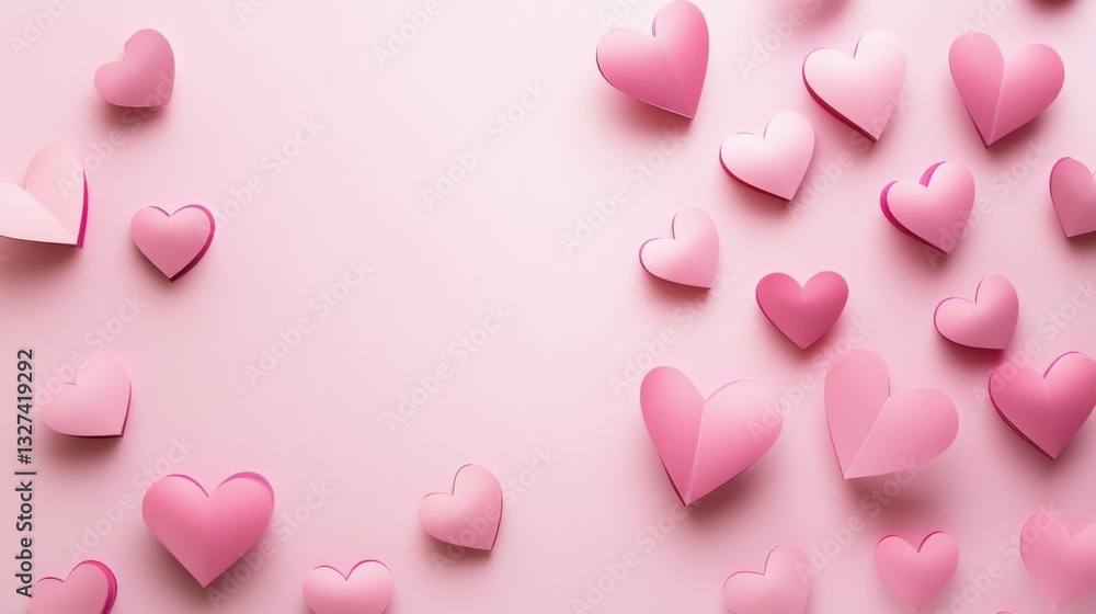 Valentines day background. Pink paper hearts on pink backdrop. High quality photo Valentines day background. Pink paper hearts on pink backdrop. High quality photo