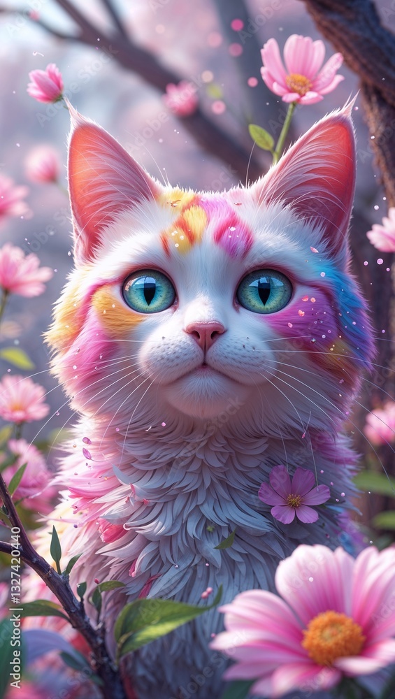 Fototapeta cat and flowers