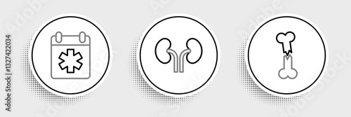 Set line Human broken bone, Doctor appointment and kidneys icon. Vector