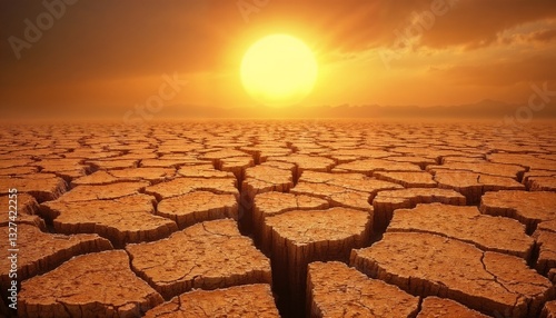 Obraz na płótnie Dry cracked earth under a bright sun representing World Day to Combat Desertification and Drought w salonie