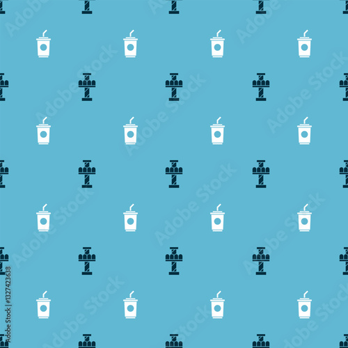 Set Attraction carousel and Paper glass with water on seamless pattern. Vector